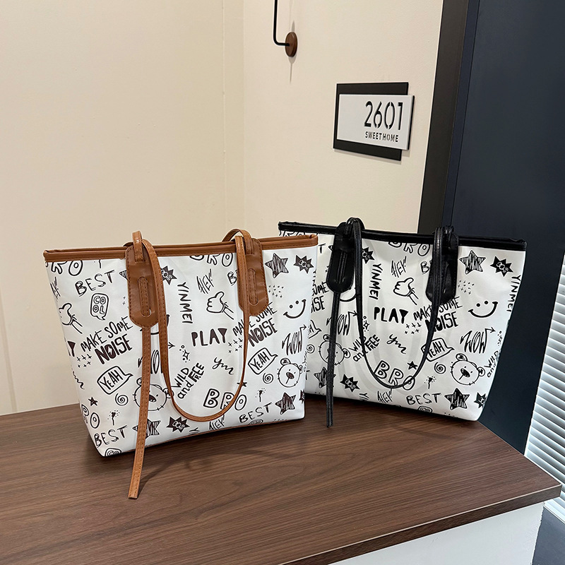 Simple Large Capacity Tote Bag Women's 2025 New Fashion Printed Cross-Border Large Bag Handbag Women's Shoulder Bag