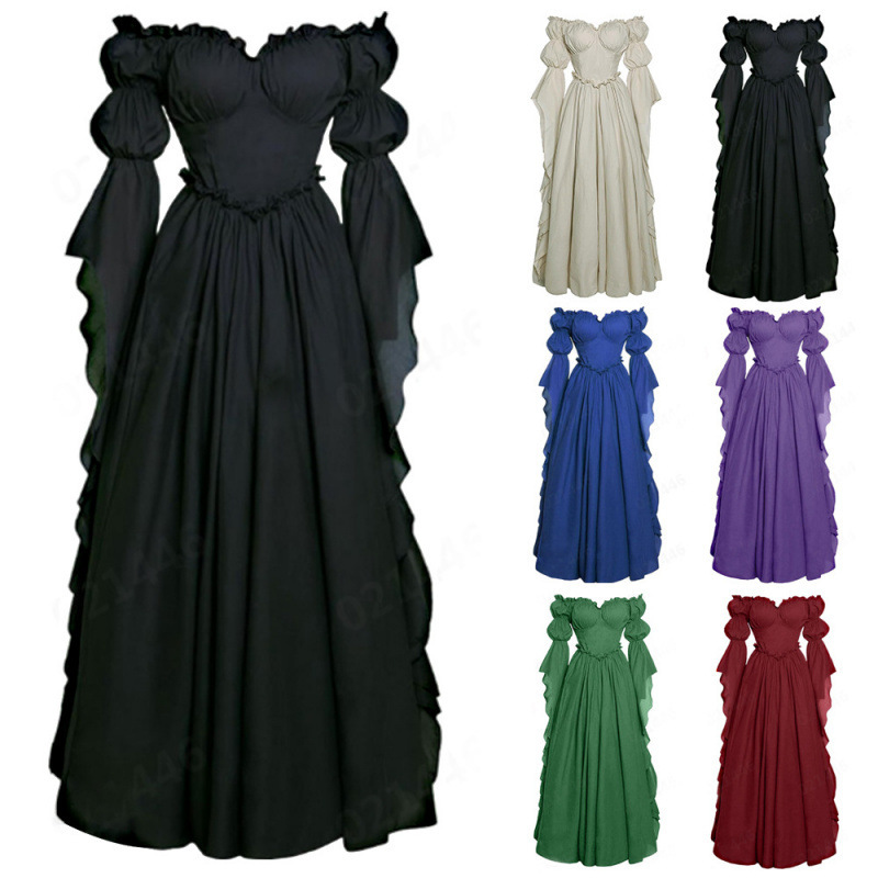 Cross-border new medieval palace dress women's retro dress European and American stage performance long dress costume