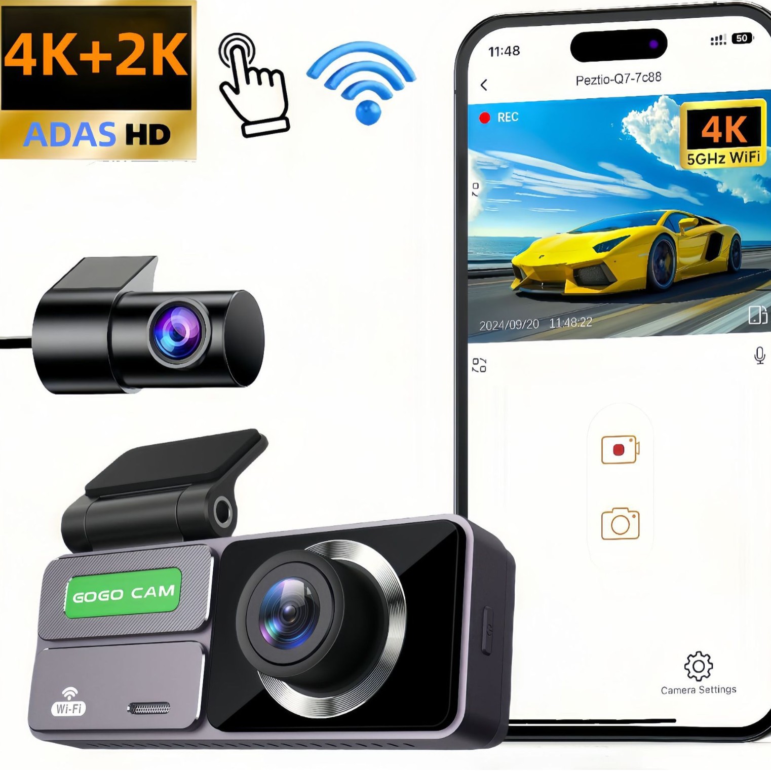 5G, WIFI, driving recorder, 4K+2K. Dash Cam ADAS, 3" IPS Screen, 24H