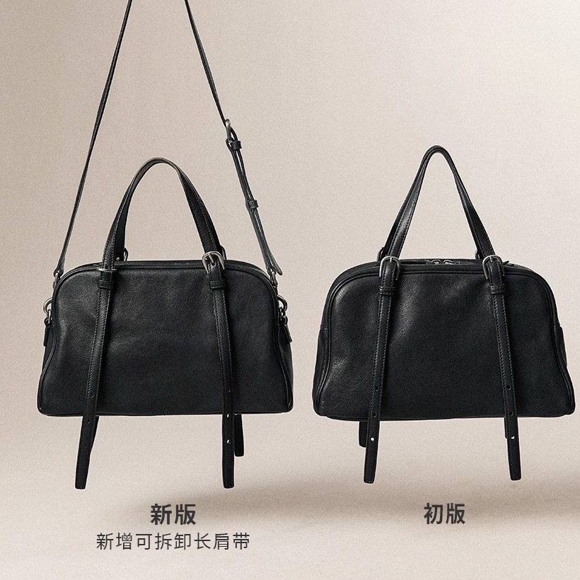 Qiuzhen Yoyo Bowling Bag Vegetable Tanned First Layer Lambskin Women's Retro Casual Large Capacity Genuine Leather Hand Shoulder Bag