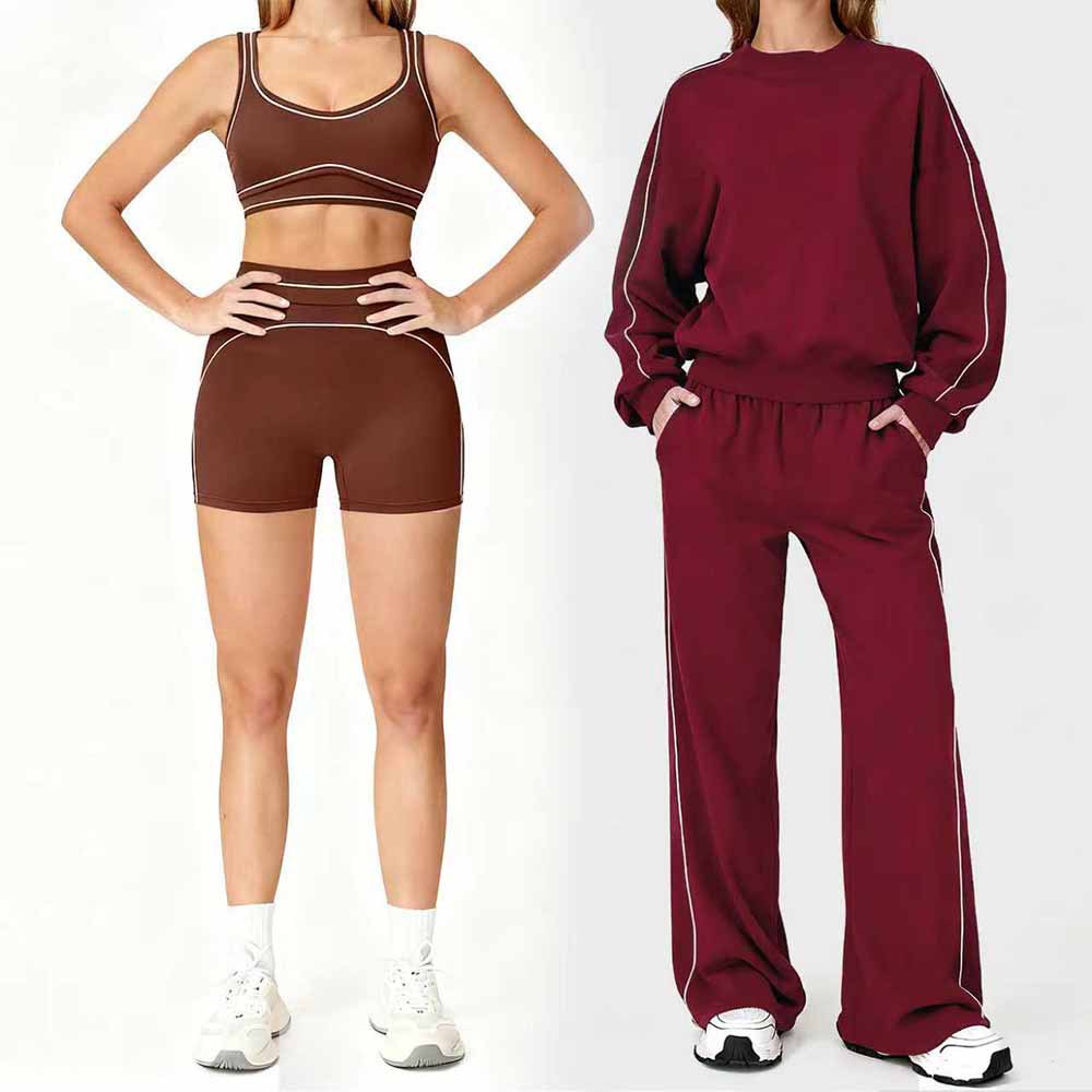 Aiba Casual Autumn and Winter Sweatshirts and Pants Fitness Sportswear Contrast Color Line Bra Running Yoga Wear Suit for Women