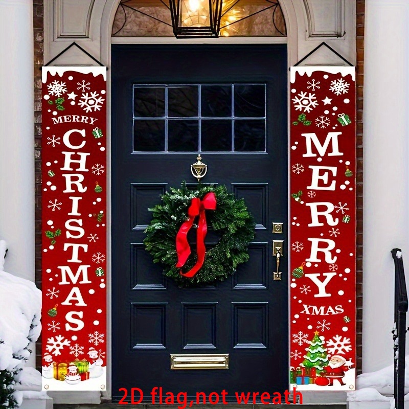2D Door Flag Festive Christmas Wreath Holiday Door Decoration Seasonal Party Supplies Lightweight Wall Hanging Home Gift