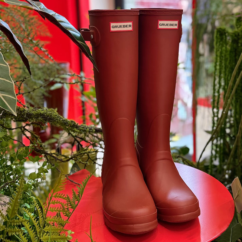 GRUEBER Yi Mengling same style rain boots women's non-slip wear-resistant waterproof shoes outer wear 2025 high boots long boots to keep warm